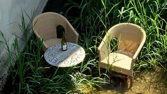 Mitten in Beaune, im Flüsschen Bouzaise, haben sich Bewohner eine kleine Ruhe-Oase mit Blumen und Sitzmöglichkeiten geschaffen