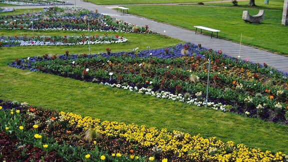 Großes Blumenbeet im Egapark zur Bundesgartenschau 2021