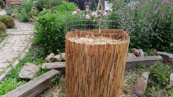 Ein Kartoffelturm im Garten