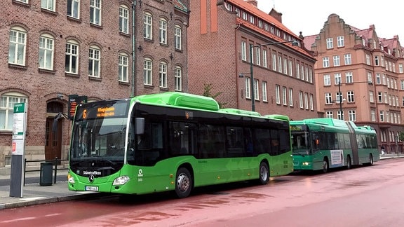 Bus, dessen Treibstoff aus Biomüll produziert wird, in Malmö in Schweden.