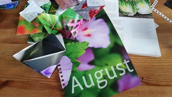 Buntes Papier alter Kalender mit Blumenmotiven