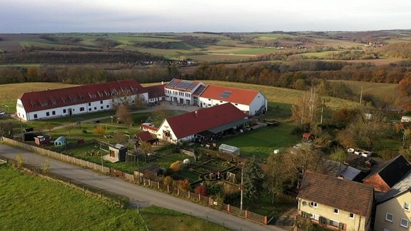 Luftbild des Rittergutes Nickelsdorf bei Crossen 