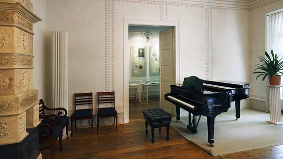 Arbeitszimmer von Robert und Clara Schumann im Schumann-Haus an der Leipziger Notenspur in Leipzig