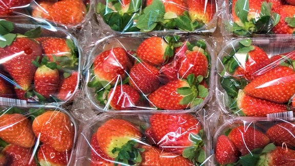 Erdbeeren in einer Obstabteilung im Supermarkt