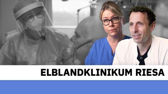 Ein Arzt und eine Pflegerin im Vordergrund, ein Sitaution auf der Krankenhausstation in schwarz-weiß im Hintergrund