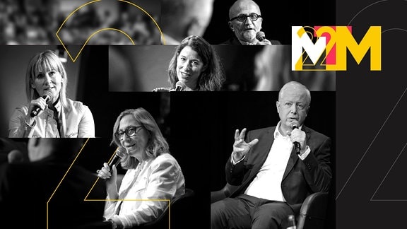 Collage des Panels "Breaking News: Medien in Krisenzeiten" auf den Medientagen Mitteldeutschland 2022.