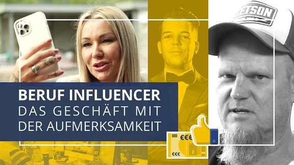 Eine Collage aus drei Bildern von der Influencerin Jenna Miller, dem Buch-Autoren Wolfgang M. Schmitt und dem Marketing-Experten Jörg Stark.