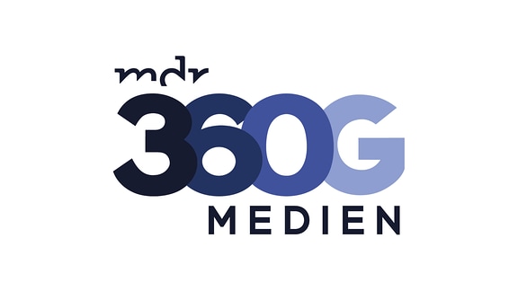 Blaues Logo von MEDIEN360G auf weißem Grund