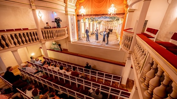 Das clair-obscur Saxophonquartett im Ekhof-Theater Gotha bei der Preview zum Eröffnungskonzert des MDR-Musiksommers 2023