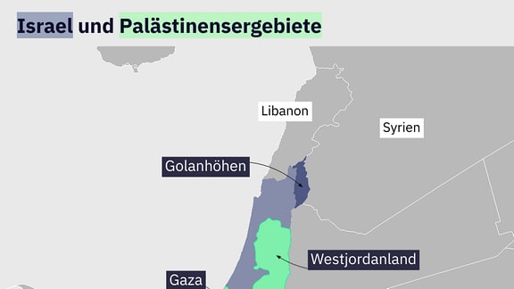 Eine Karte zeigt das israelische Staatsgebiet und die Palästinensergebiete