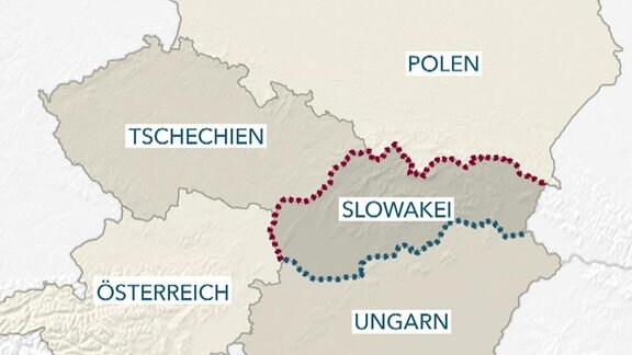 Karte der Slowakei und der Grenze zu den Nachbarländern