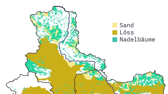 Eine Karte der Bodenbeschaffenheit und Bewaldung in Mitteldeutschland