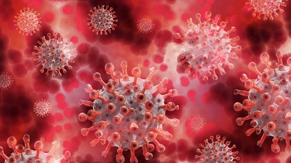 Symbolbild, Coronavirus mit 3D-Rendering nachgestellt