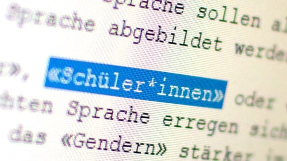 Auf einem Bildschirm ist das Wort «Schüler*innen» zu sehen. 