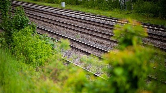 Leere Gleise an einem Bahnhof