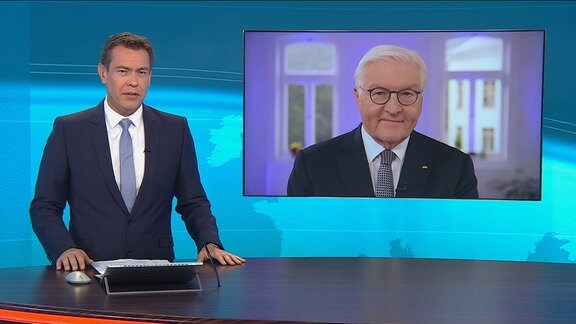 Moderator Gunnar Breske im Schaltgespräch mit Bundespräsident Frank-Walter Steinmeier