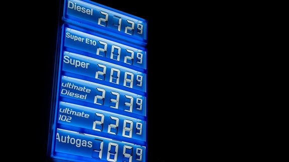 Spritpreise auf Anzeigetafel einer Tankstelle