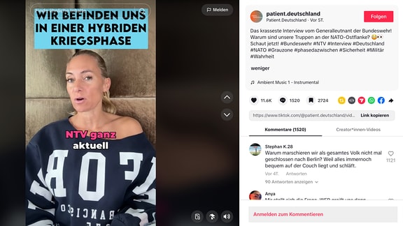 Befindet sich Deutschland in einem "hybriden Kriegszustand"? Eine TikTok-Creatorin behauptet das auf ihrem Account "patient.deutschland".