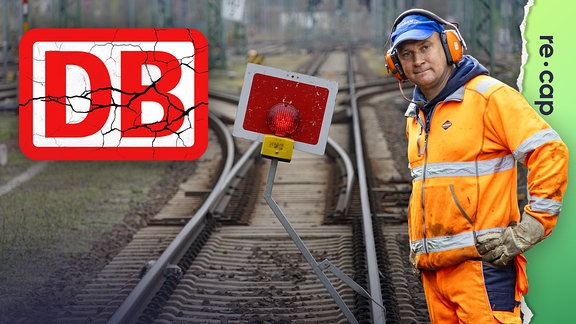 Ein Arbeiter der Deutschen Bahn steht an einem Gleis, das gesperrt ist. 
