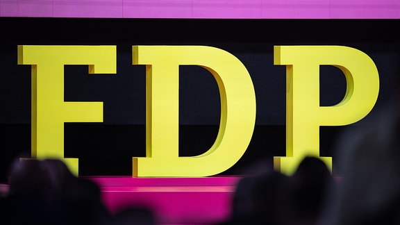Blick auf ein FDP Logo auf dem Bundesparteitag