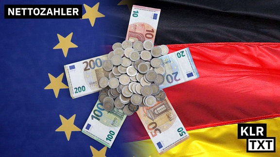 Bargeld liegt auf einer EU- und einer Deutschlandflagge