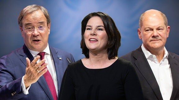 Die Kanzlerkandidaten zur Bundestagswahl 2021: v.li:Armin LASCHET CDU,Annalena BAERBOCK, Buendnis 90/die Gruenen,Olaf SCHOLZ SPD.