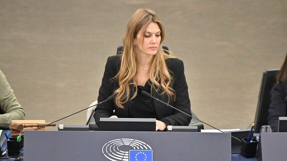 Eva Kaili bei einer Plenartagung zum Ergebnis des EU-China-Gipfels im Plenarsaal des Europäischen Parlaments