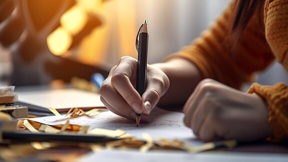 Symbolbild - Eine Frau verfasst handschriftlich einen Brief.