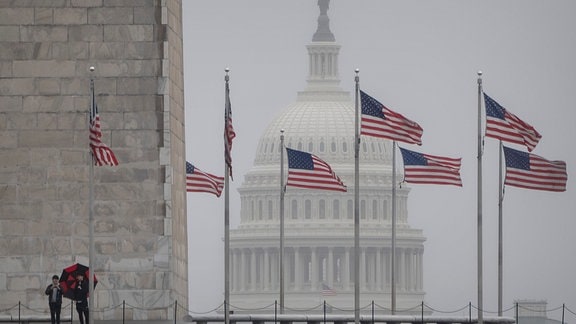 US-Fahnen vor dem Kapitol