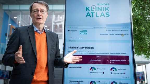 Prof. Dr. Karl Lauterbach bei der Bundespressekonferenz zur Vorstellung des Bundes-Klinik-Atlas.