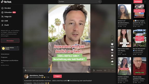 Screenshot TikTok / abundance_family - Digitaler Euro und Auswandern