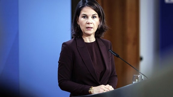 Annalena Baerbock, Bundesaussenministerin, aufgenommen während einer Pressekonferenz