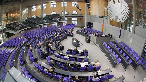 Abgeordnete sitzen im Plenum.