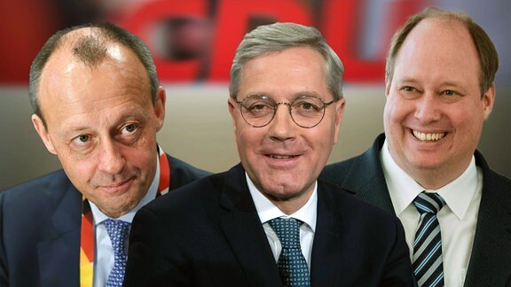Fotomontage - Kampf um den CDU Parteivorsitz. v.li: Friedrich Merz, Norbert Röttgen, Helge Braun. 