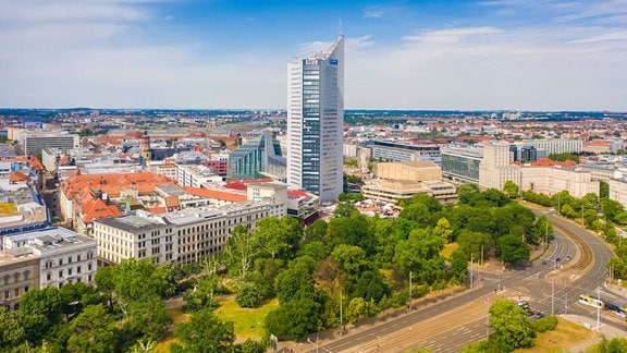 Hochhaus Leipzig mit Stadtansicht