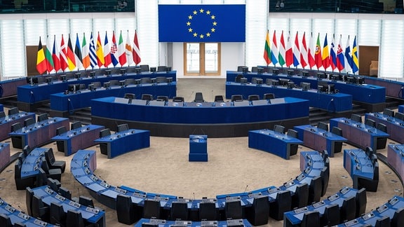 Plenarsaal des Europaeischen Parlaments in Strassburg.
