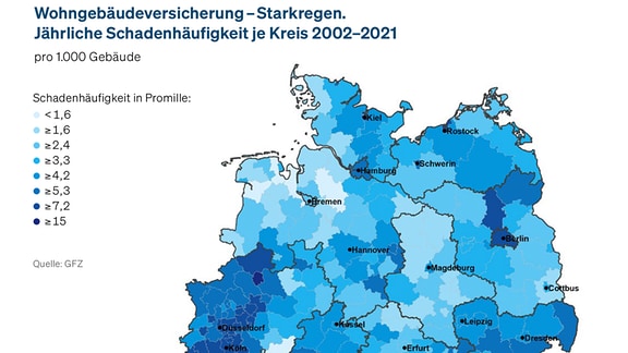 Karte zu Starkregen-Risiko in Deutschland