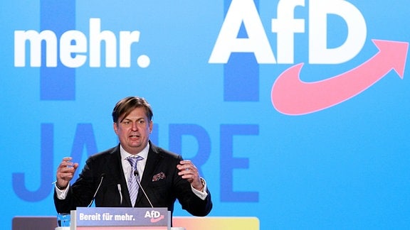 Maximilian Krah hält eine Rede zur Vorstellung als Spitzenkandidat für die Europawahl auf AfD-Bundesparteitag