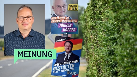Plakate mit den Portraits der Kandidaten hängen an der Bundesstraße 89 im Landkreis Sonneberg.  MDR THÜRINGEN-Redakteur Guido Fischer 