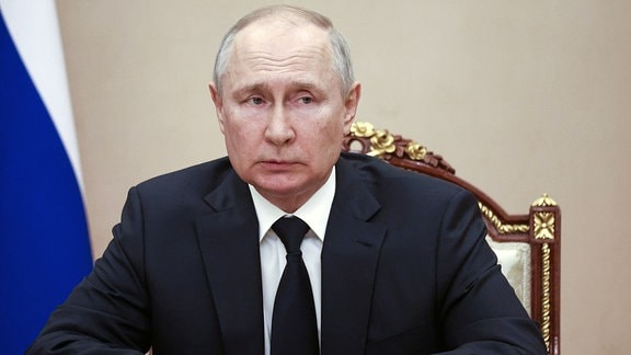 Russlands Präsident Wladimir Putin hält eine Sitzung des russischen Sicherheitsrates im Moskauer Kreml ab.