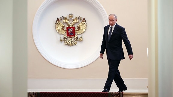Wladimir Putin, Präsident von Russland, kommt zu seiner Amtseinführung als neuer Präsident von Russland im Kreml. 2018