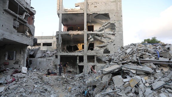 Haus-Trümmer in Gaza-Stadt Rafah in denen Dschihad-Kommandeur Chalid Mansur starb