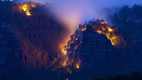 Waldbrand in der sächsischen Schweiz