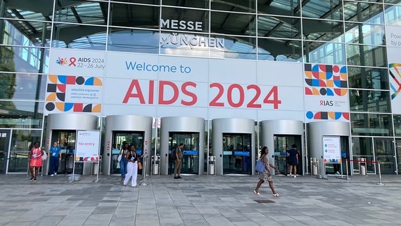 Der Eingang zur Welt-Aids-Konferenz in München.