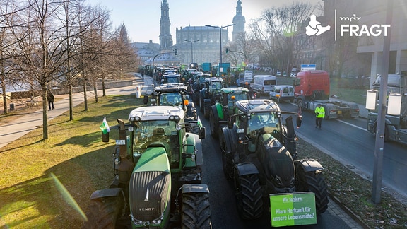 Großdemonstration sächsischer Bauern auf dem Theaterplatz vor der Semperoper, die mit ihren Traktoren in die Dresdner Innenstadt gefahren sind.