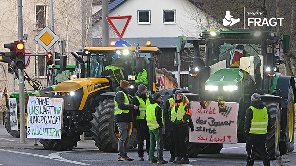 Bauernprotest an der Chemnitzer Autobahnanschlußstelle Glösa der A 4.