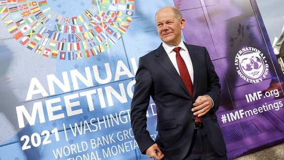 Bundesfinanzminister Olaf Scholz, SPD, aufgenommen im Rahmen der IWF / WB Jahrestagung und dem Treffen der G20 FinanzministerInnen und Notenbankgouverneure in Washington, 13.10.2021