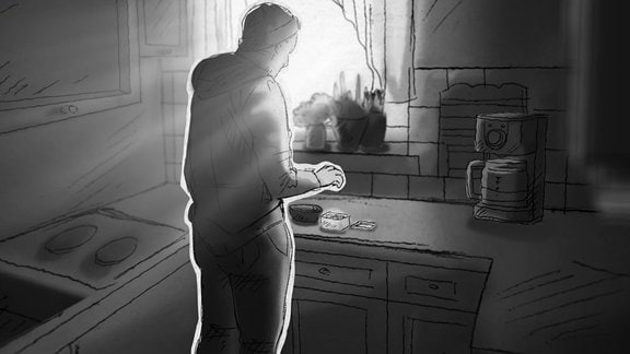 Illustration eines Mannes in einer Küche