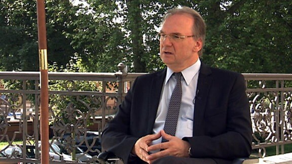 Stephan Schulz und Kerstin Palzer im Gespräch mit Ministerpräsident Reiner Haseloff