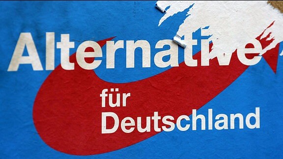 Ein zerissenes Wahlplakat der Partei Afd Alternative fuer Deutschland.